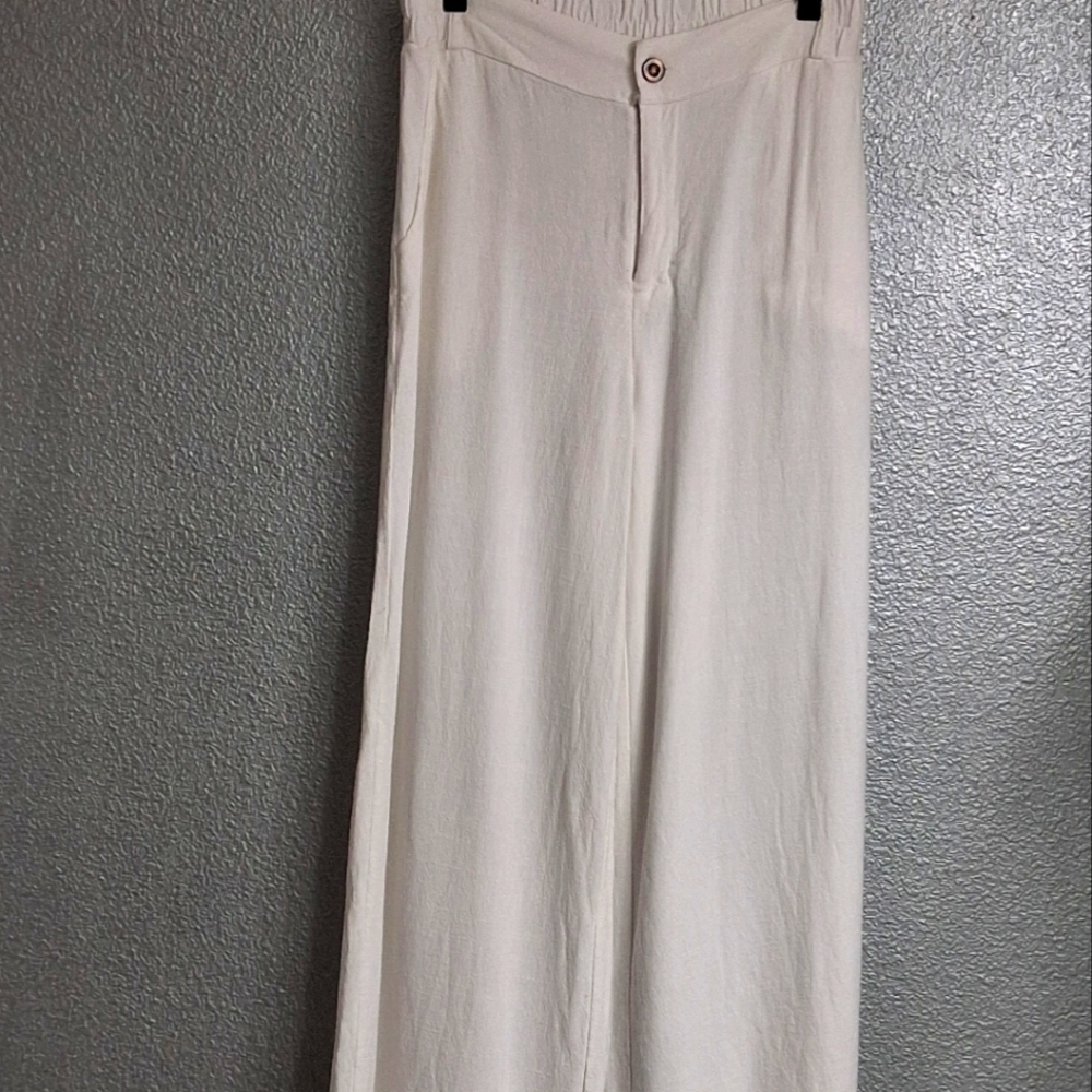 Linen Blend White Wide Leg Pants Size M